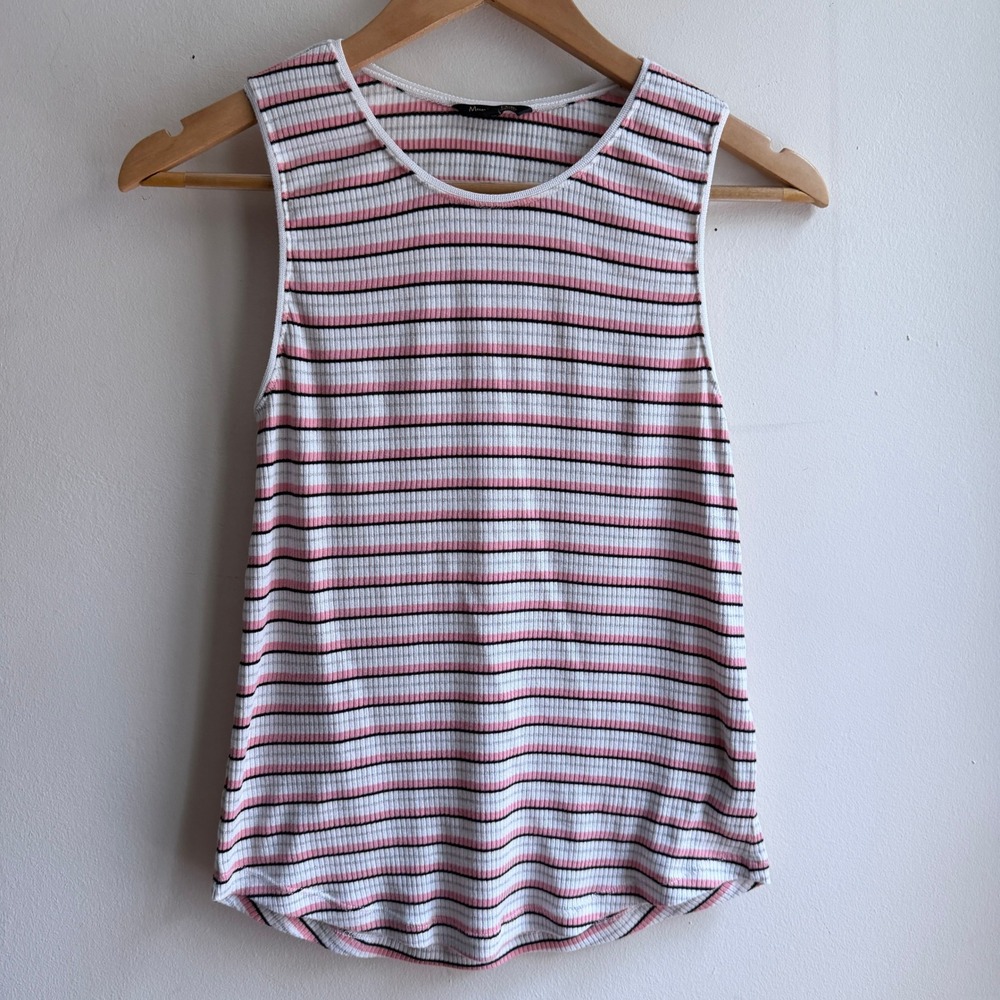Massimo Dutti Striped Ribbed Knit Tank Top Pink White Black XS